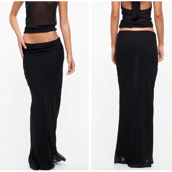 Lioness Dresses & Skirts - Lioness Devon Maxi Skirt Licorice Medium Black Sheer Textured Flowy Full Length
